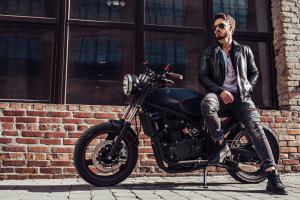 biker with classic style black motorcycle