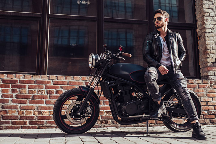  biker with classic style black motorcycle